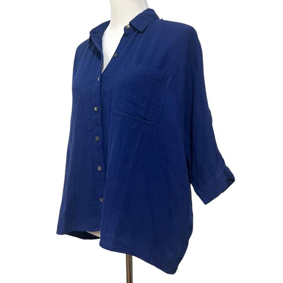 NWT J. JILL Women's 100% Cotton Tunic Top 3/4 Sleeve Button Front Blue Sea Sz S - Picture 3 of 11